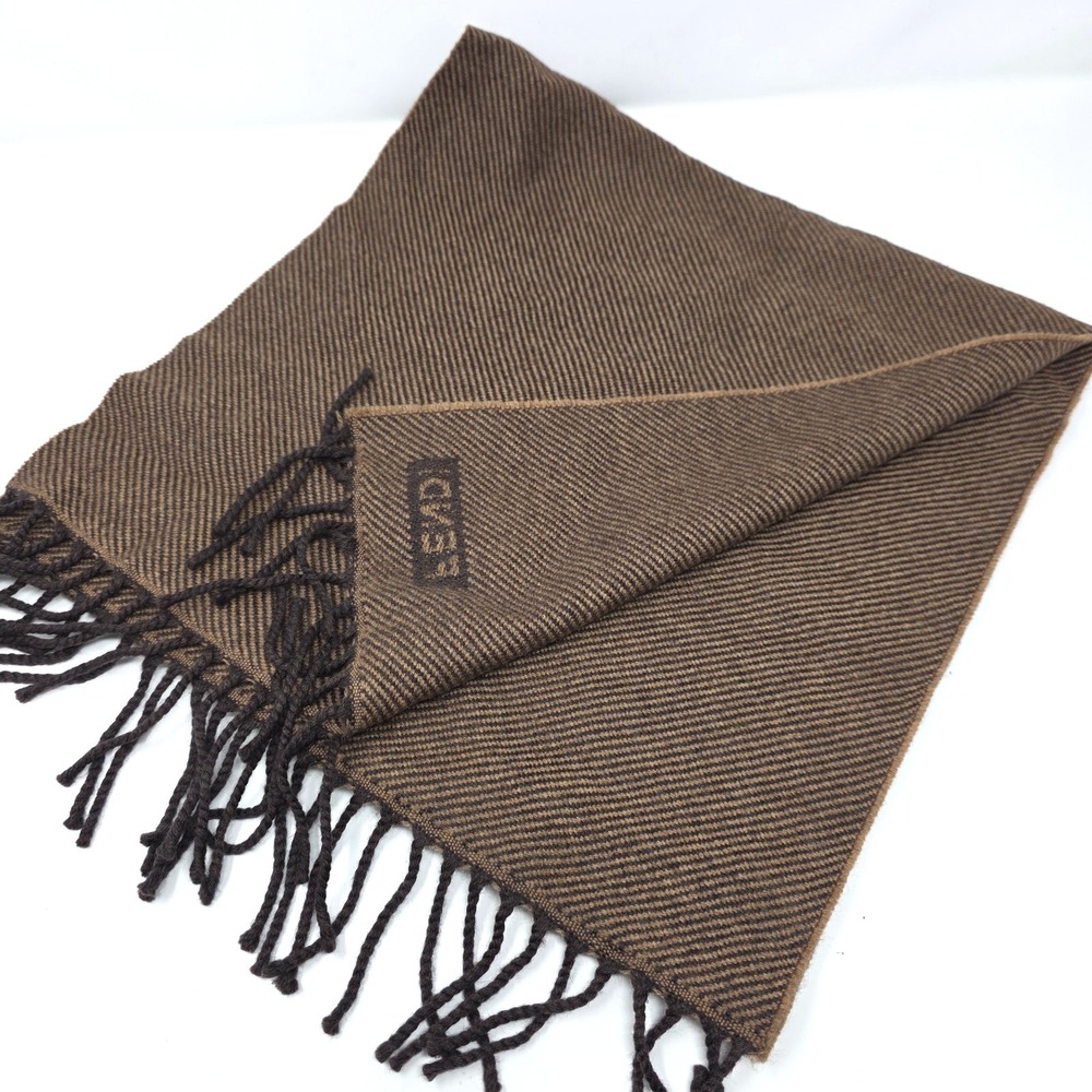 Fendi Winter Scarf Mens 64x15 Brown Striped Wool Fringed Hem Made In Italy